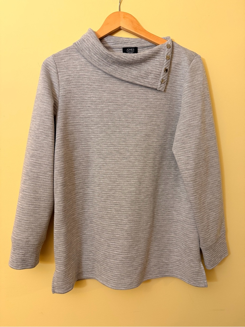 Jones New York Signature Grey Asymmetric Button Neck Tunic Top Medium